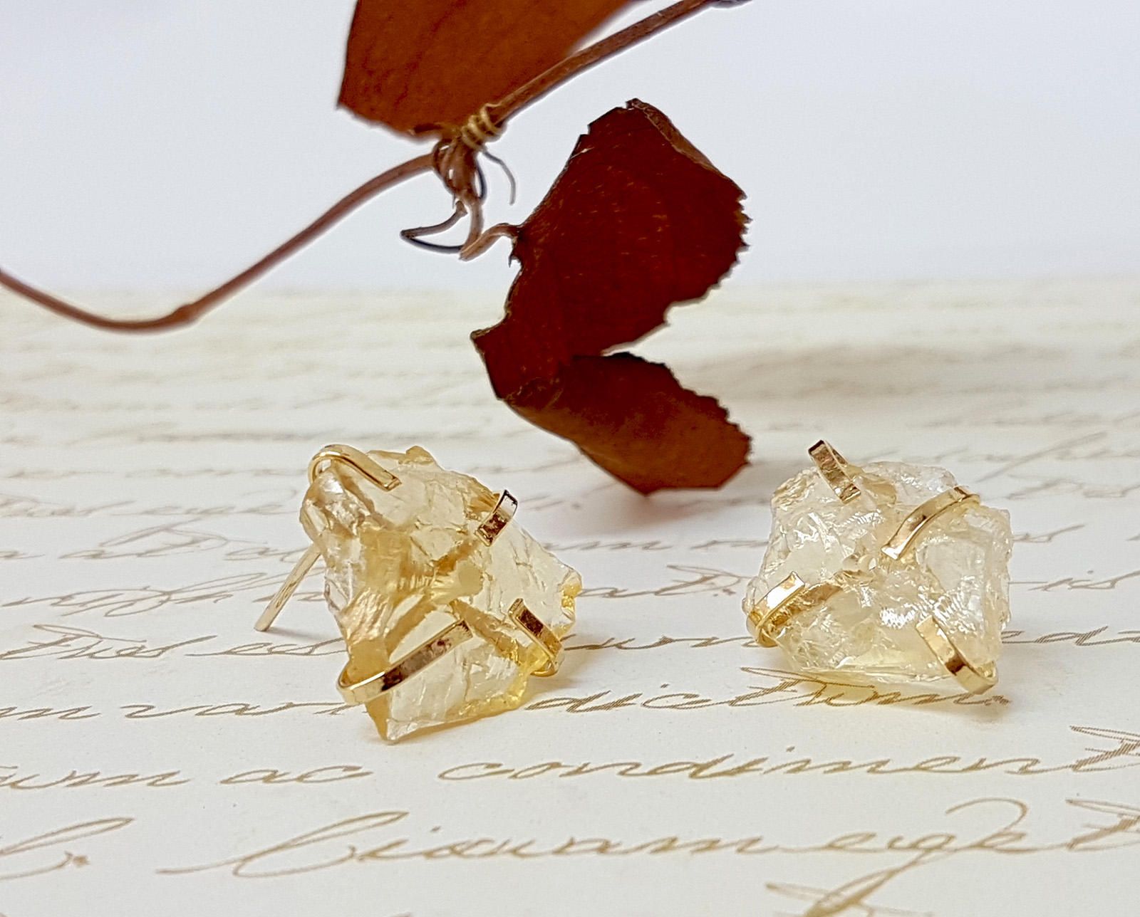 Georgini Natural Citrine and Two Natural Diamond November Earrings - Gold