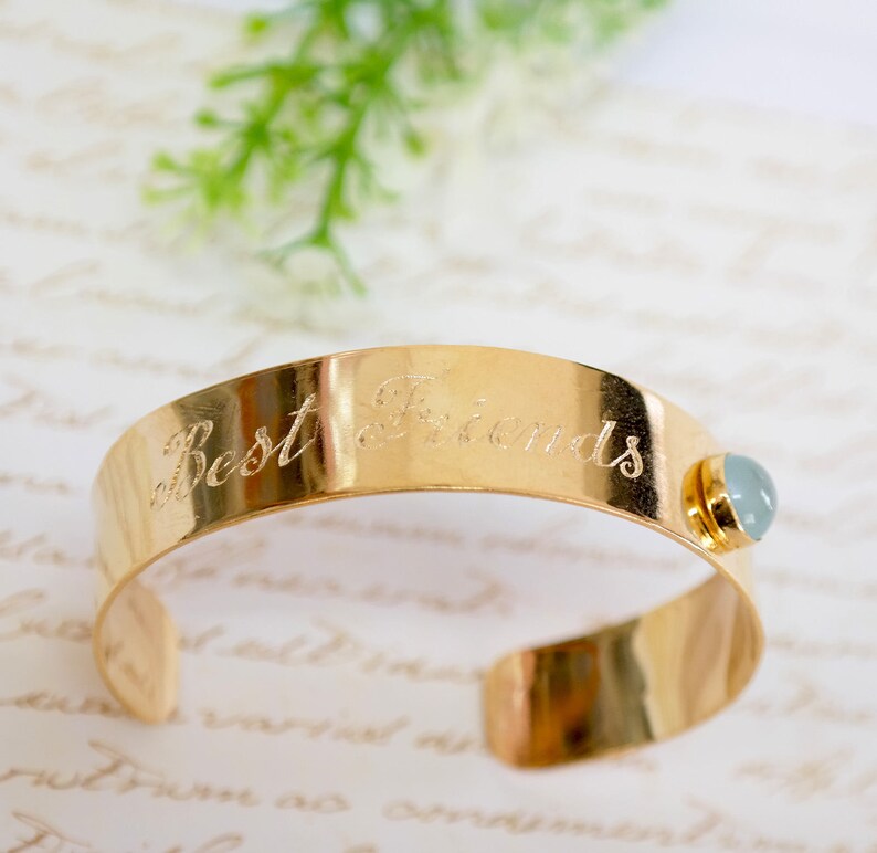 Personalized Hand Engraved Gold Bracelet, Birthstone Bangle Bracelet, Best Friend Gift, Gold Personalized Cuff, Personalized custom jewelry image 2