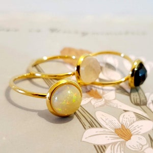 October Birthstone, Opal Gemstone Ring, Natural Gemstone Ring, Delicate Gold Ring, Stacking Opal Ring, Birthstone Ring, Dainty Gold Ring image 8