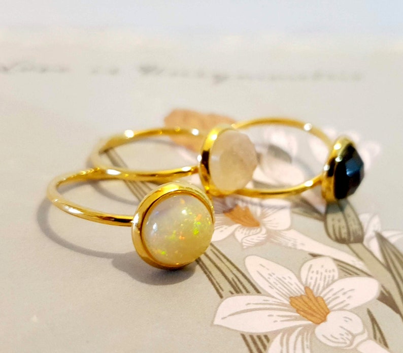 October Birthstone, Opal Gemstone Ring, Natural Gemstone Ring, Delicate Gold Ring, Stacking Opal Ring, Birthstone Ring, Dainty Gold Ring image 8