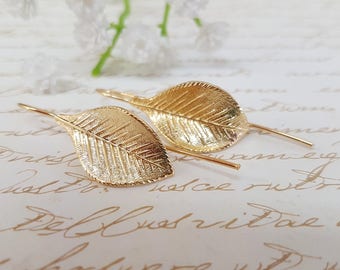 Wedding Jewelry, Gold Leaf earrings, Drop Earrings Gold Leaf, Grecian Leaf Earrings, Goddess Earrings, Grecian Earrings, Woodland Earrings