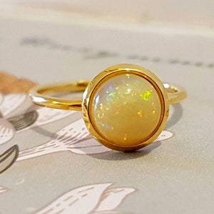 October Birthstone, Opal Gemstone Ring, Natural Gemstone Ring, Delicate Gold Ring, Stacking Opal Ring, Birthstone Ring, Dainty Gold Ring image 1