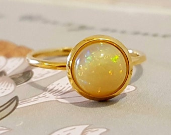 October Birthstone, Opal Gemstone Ring, Natural Gemstone Ring, Delicate Gold Ring, Stacking Opal Ring, Birthstone Ring, Dainty Gold Ring