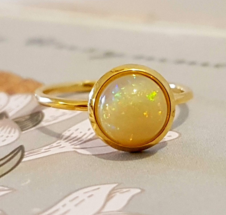 October Birthstone, Opal Gemstone Ring, Natural Gemstone Ring, Delicate Gold Ring, Stacking Opal Ring, Birthstone Ring, Dainty Gold Ring image 1