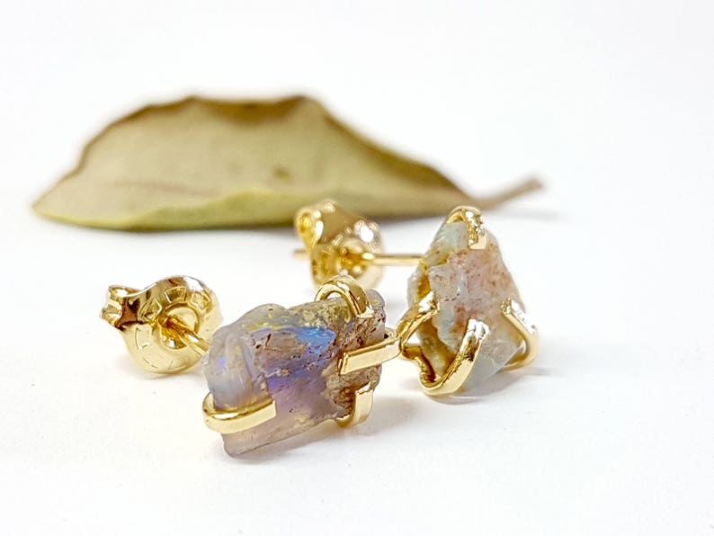 Raw opal earrings, genuine opal earrings, natural opal earrings, opal stud earrings, opal studs, opal stud earrings gold, jewelry gift idea image 7