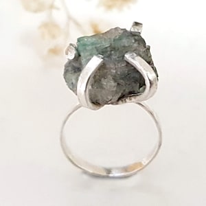 Emerald Ring, May Birthstone Ring, Raw Emerald Ring, Sterling Silver Ring, Rough Emerald Ring, Statement Gemstone Ring, Green Stone Ring
