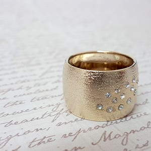 Gold Statement Ring, Unique Wedding Band, Wide Gold Band, Cubic Zirconia Band, Wedding Ring, Modern Gold Band, Bridal Wide Band image 6