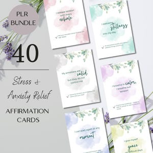 Tarjetas de Afirmaciones para el Alivio del Estrés y la Ansiedad (PLR) / Plantilla Canva + PDF / Tarjetas Imprimibles / Kit de Herramientas para Coaches de Mentalidad / Derechos de Reventa / Descarga