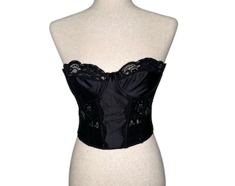 Vintage 90s Victorias Secret Black Lace Bustier Corset Top Women Intimates 36B