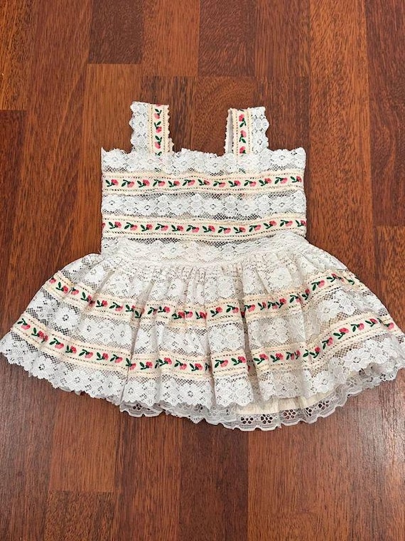 Vintage handmade lace crochet baby girl dress