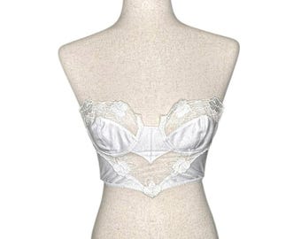 Simone Perele Vintage White Lace Longline Bustier Bra. Corsetry. Lingerie. Small