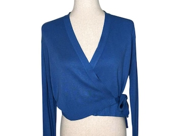 MODA INTL made in USA Y2K Blue Wrap-Style Sweater. Cropped. Vintage. Layers.
