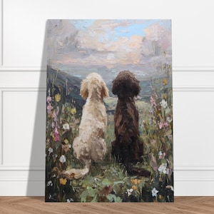 Two Cockapoo Dogs Wall Art Print , Cockapoo Oil Painting Abstract  Style Print. Gift for Cockapoo owner, Dog Lover Art Print