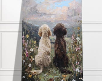 Two Cockapoo Dogs Wall Art Print , Cockapoo Oil Painting Abstract  Style Print. Gift for Cockapoo owner, Dog Lover Art Print