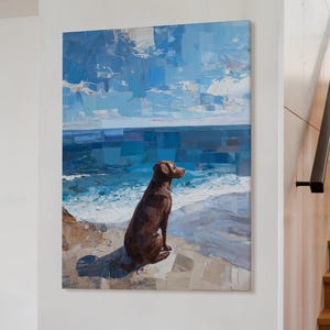 Brown chocolate Labrador Abstract Beach Canvas Wall Art Print, Labrador Canvas Gift for Dog Owner, Labrador Canvas Painting for beach house