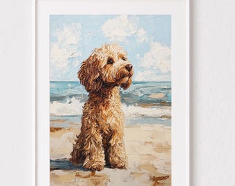 Golden Doodle Abstract Oil Painting Print - Beach Dog Memorial Art