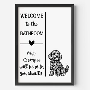 Rolig Cockapoo badrumscitat utskrivbar nedladdning väggkonst PNG SVG, rolig Cockapoo presentidé för hundägare, inflyttningspresent klotter ägare