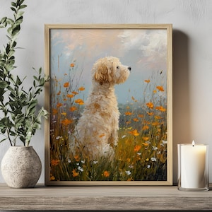 Goldendoodle Rustic Dog Oil Painting Wall Art Print, Memorial Gift for Goldendoodle Owner, Golden Doodle Picture Gift, Doodle Art