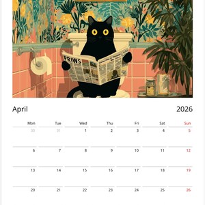 Black Cat 2026 Calendar, Colourful Pop Art Painting Cat Calendar, Whimsical Black Cat Art 2026 Wall Planner image 5