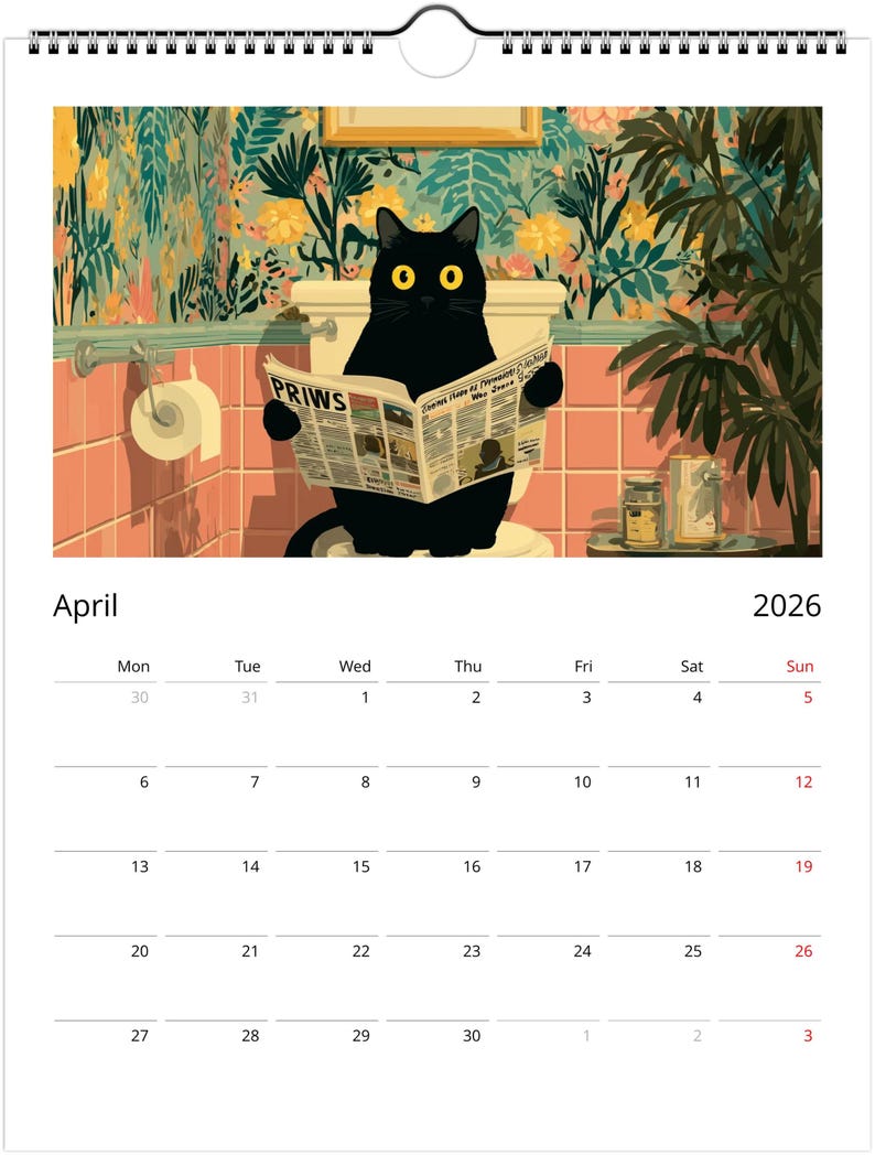 Black Cat 2026 Calendar, Colourful Pop Art Painting Cat Calendar, Whimsical Black Cat Art 2026 Wall Planner image 5