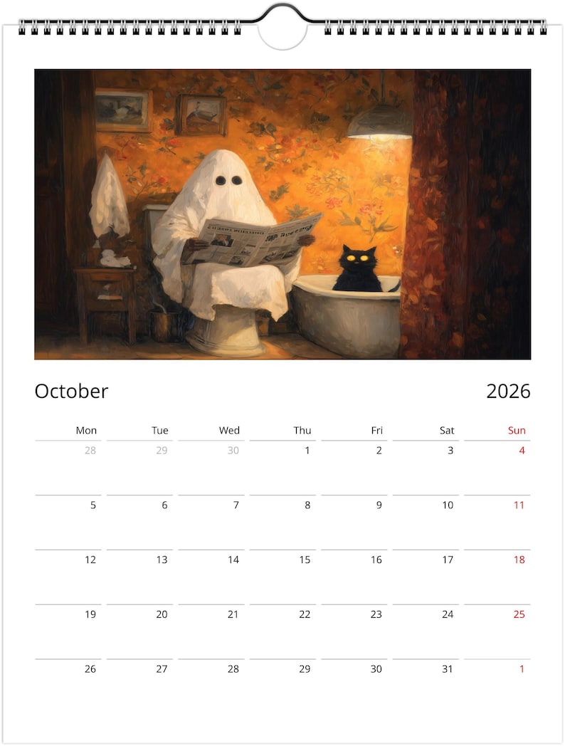 Black Cat 2026 Calendar, Colourful Pop Art Painting Cat Calendar, Whimsical Black Cat Art 2026 Wall Planner image 11