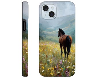Bay Horse Tough Phone Case for iPhone Artistic Oil Painting Design, Farmhouse aesthetic iPhone Case, Gift for Horse Rider Owner, iPhone 16
