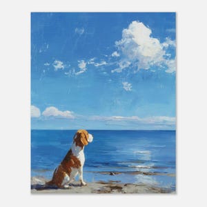 Beagle Coastal Print Textured Oil Painting style ,Beagle owner gift idea, Dog Blue Decor Beach Wall Art, Beagle Memorial Gift, Beagle Poster