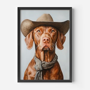 Impression Vizsla, art mural Cowboy Vizsla, affiche drôle de chien, cadeau d'art mural Vizsla, chiens Visla, pinte de chien cow-girl, art mural imprimable, cadeau cowboy