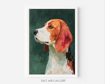 Beagle Dog Portrait Fine Art Print: Beagle Dog Impasto Painting