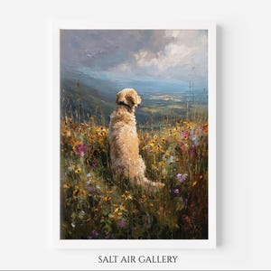 Golden Retriever Dog Rustic Countryside Oil Painting style Print, Gift idea for Golden Retriever Owner, Retriever Dog Memorial Pet Portrait