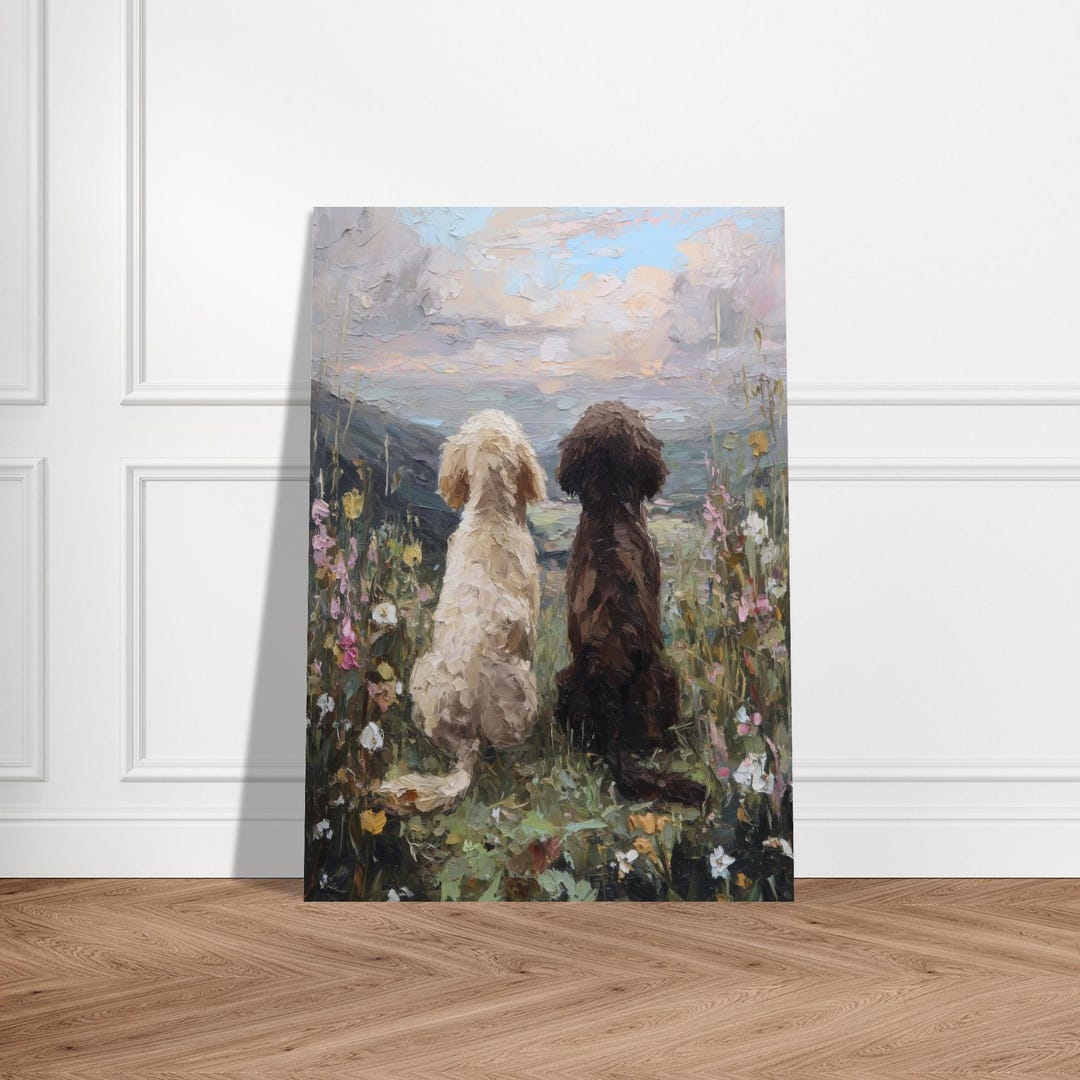 Two Cockapoo Dogs Wall Art Print , Cockapoo Oil Painting Abstract Style ...