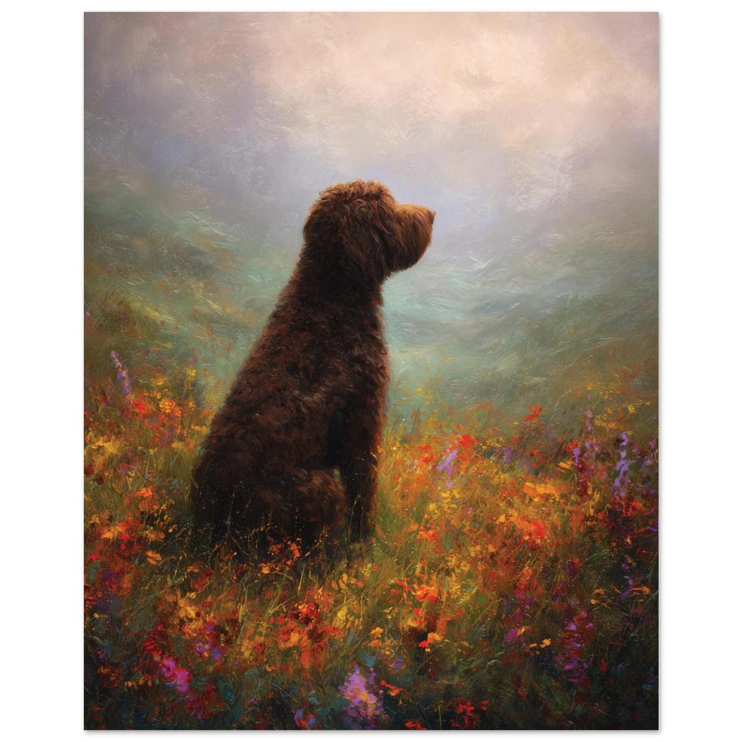 Chocolate Brown Labradoodle Dog Oil Painting Style Print, Gift Idea for ...