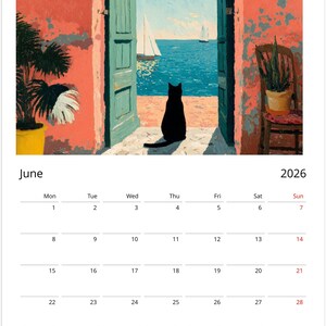 Black Cat 2026 Calendar, Colourful Pop Art Painting Cat Calendar, Whimsical Black Cat Art 2026 Wall Planner image 7
