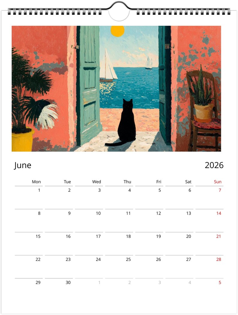 Black Cat 2026 Calendar, Colourful Pop Art Painting Cat Calendar, Whimsical Black Cat Art 2026 Wall Planner image 7