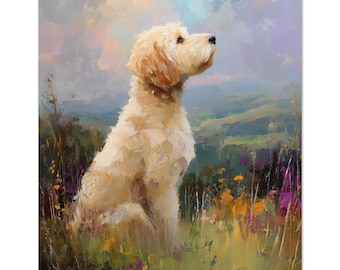 Cream Labradoodle Oil Painting Rustic Wall Art Print, Memorial Portrait Gift for Labradoodle Owner, Labradoodle Picture, Cream Doodle Art