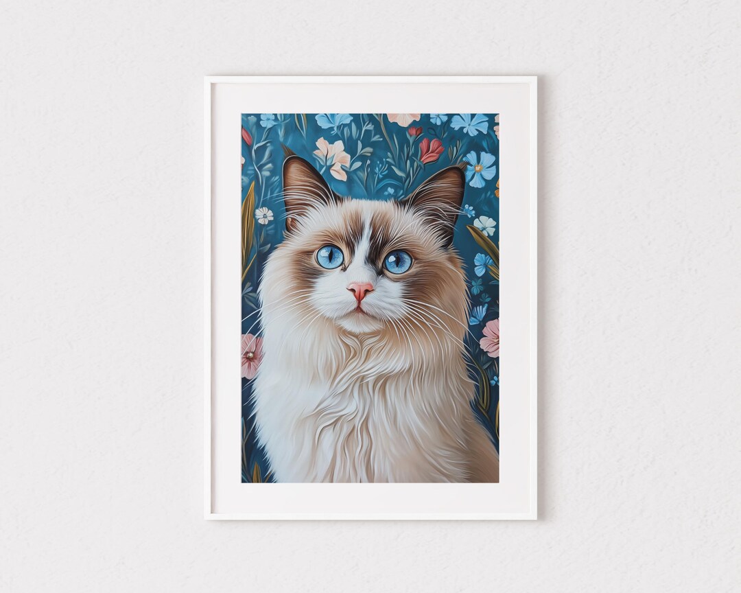 Colorful Ragdoll Cat Art Print, Oil Painting Style Wall Art, Bright ...
