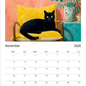 Black Cat 2026 Calendar, Colourful Pop Art Painting Cat Calendar, Whimsical Black Cat Art 2026 Wall Planner image 12