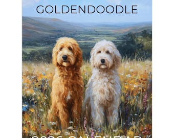 Golden Doodle Dog Wall Calendar (US & CA) 2026 with Oil Painting images, Gift for goldendoodle  Owner or Dog Lover, Cockerpoo 2026 Calendar