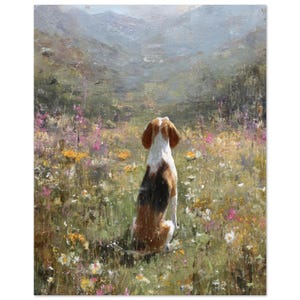 Beagle Dog Countryside Oil Painting style Print,  Gift idea for Beagle Owner, Beagle Dog Portrait Gift