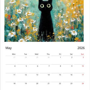 Black Cat 2026 Calendar, Colourful Pop Art Painting Cat Calendar, Whimsical Black Cat Art 2026 Wall Planner image 6