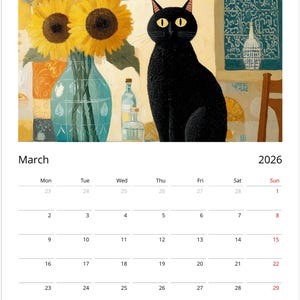 Black Cat 2026 Calendar, Colourful Pop Art Painting Cat Calendar, Whimsical Black Cat Art 2026 Wall Planner image 3