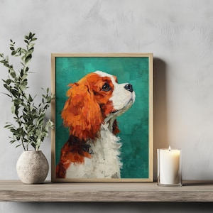 Blenheim Cavalier King Charles  Spaniel Mini Abstract Portrait Fine Art  Print: Cavalier Dog Impasto Painting