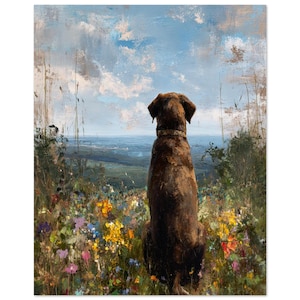 Chocolate Brown Labrador Dog Pet Portrait Poster, Labrador Oil Painting Memorial Print, Gift idea for Brown Labrador Owner, Dog wall art