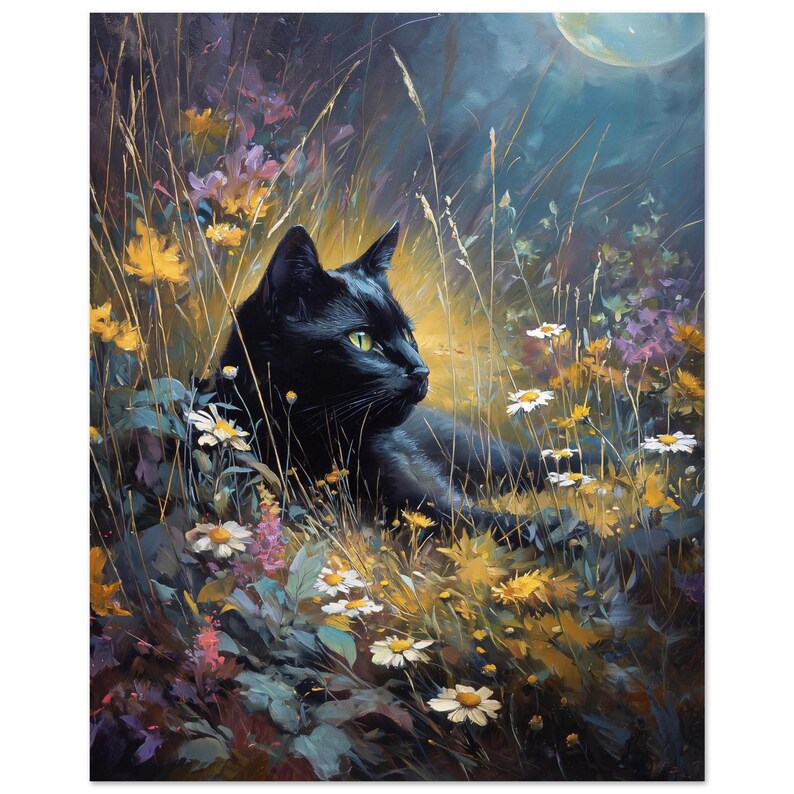 Black Cat Moody Cottagecore Wall Art Print, Dark Academia Black Cat ...