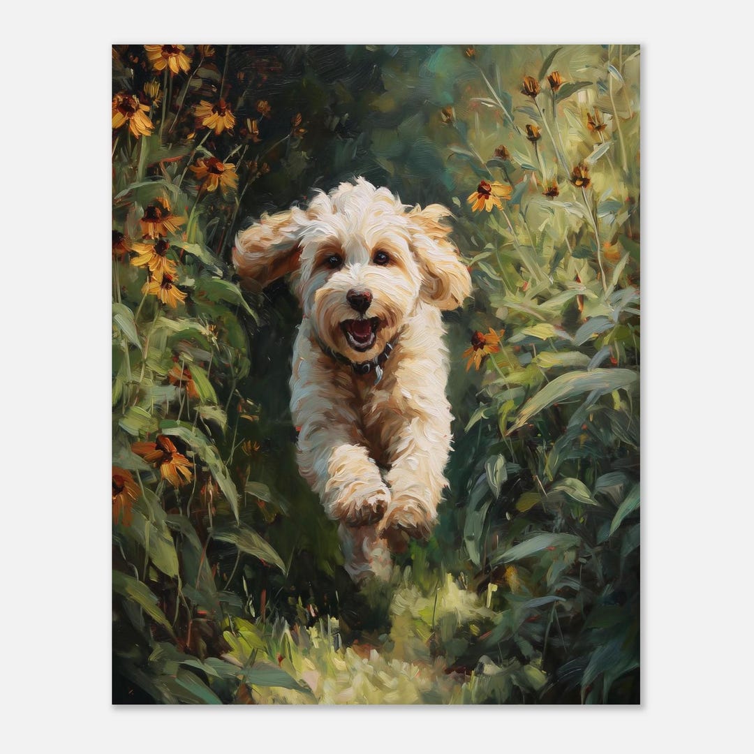 Cream Cockapoo Cavapoo Wall Art Print Oil Painting Style, Forest Theme ...