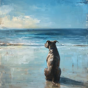 Gestroomde Staffordshire-bulterriër AFDRUKBARE DOWNLOAD abstracte muurkunst, Staffie op strand olieverfschilderij, Staffie jpg png sublimatie