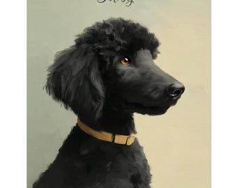 Personalised Black Poodle Dog Oil Painting Portrait Print, Personalised Vintage Dog Cottage Core Art, Gift for Poodle Owner