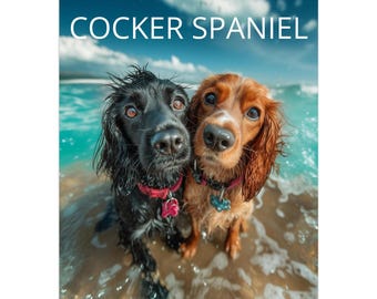 Cocker Spaniel at the beach  2026 A4 dog calendar UK, cocker spaniel owner Christmas gift, funny dog calendar