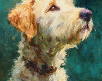 Gouden krabbelportret Impasto schilderij Art Print - Regal Dog Art Print