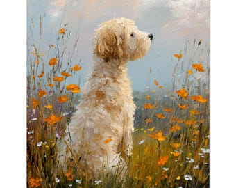 Goldendoodle Rustic Dog Oil Painting Wall Art Print, Memorial Gift for Goldendoodle Owner, Golden Doodle Picture Gift, Doodle Art